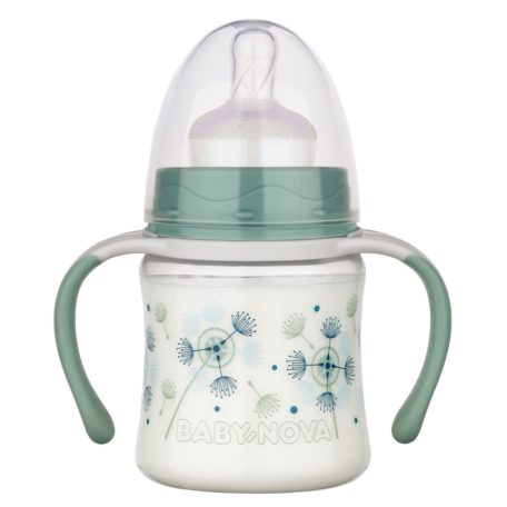 Baby-Nova cumisüveg fogóval széles 150 ml szilikon cumival 0-24 hó - zöld