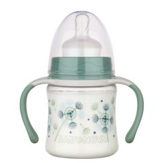   Baby-Nova cumisüveg fogóval széles 150 ml szilikon cumival 0-24 hó - zöld