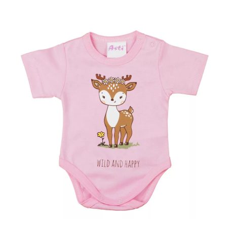 Rövid ujjú baba body cuki Őzike mintával (68) - rózsaszín