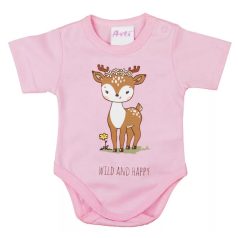   Rövid ujjú baba body cuki Őzike mintával (74) - rózsaszín
