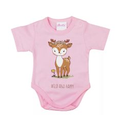   Rövid ujjú baba body cuki Őzike mintával (74) - rózsaszín