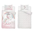 Pamut ágynemű huzat 100*135 cm - Rózsaszín unikornis