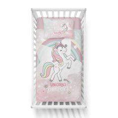 Pamut ágynemű huzat 100*135 cm - Rózsaszín unikornis