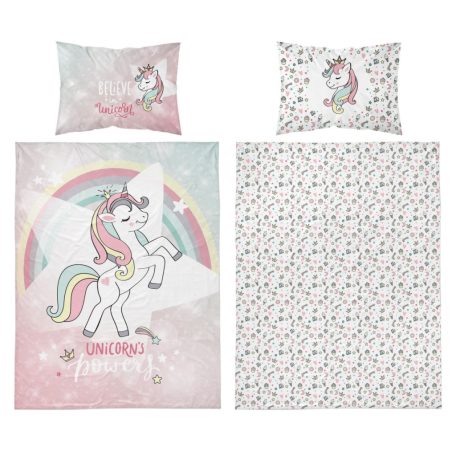 Pamut ágynemű huzat 100*135 cm - Rózsaszín unikornis