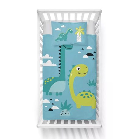 Pamut ágynemű huzat 90*120 cm - Kék Dinó 