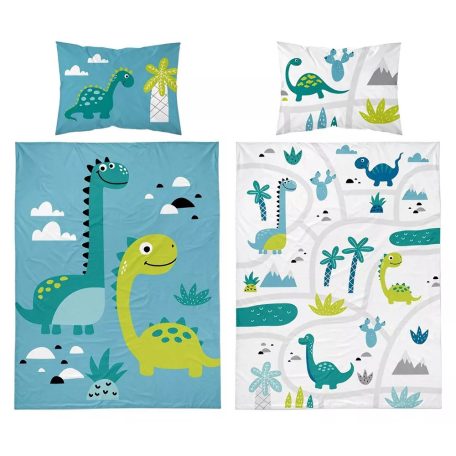 Pamut ágynemű huzat 90*120 cm - Kék Dinó 