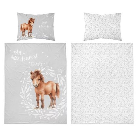 Pamut ágynemű huzat 90*120 cm - Szürke Poni