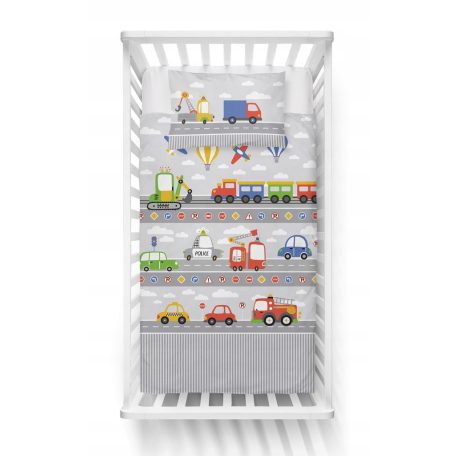 Pamut ágynemű huzat 100*135 cm - Járművek szürke 