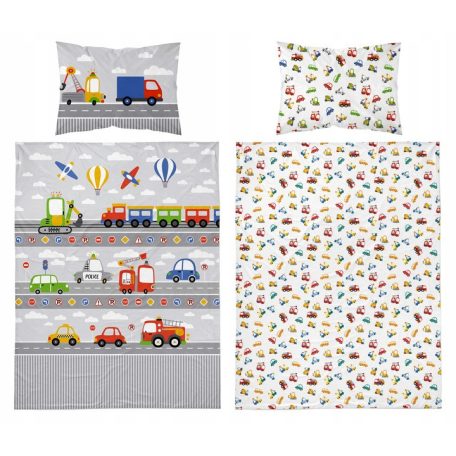 Pamut ágynemű huzat 100*135 cm - Járművek szürke 
