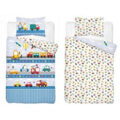 Pamut ágynemű huzat 90*120 cm - járművek kék 