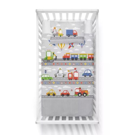 Pamut ágynemű huzat 90*120 cm - járművek szürke 