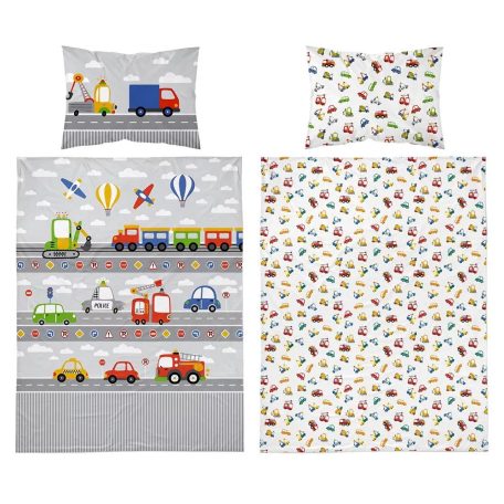 Pamut ágynemű huzat 90*120 cm - járművek szürke 