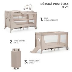 Kinderkraft JOY 2 multifunkciós utazóágy - Beige
