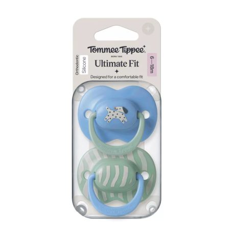Tommee Tippee Ultimate Fit játszócumi 6-18 hó 2 db - kék/zöld kutyus