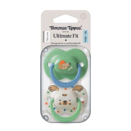 Tommee Tippee Ultimate Fit játszócumi 18-36 hó 2 db - krém/zöld kutyus