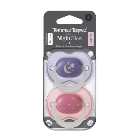 Tommee Tippee Night Glow nyugtató cumi 6-18 hó, 2 db - pink/lila