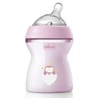 Chicco NaturalFeeling 250 ml cumisüveg közepes folyású 2 hó+ rózsaszín bagoly 

