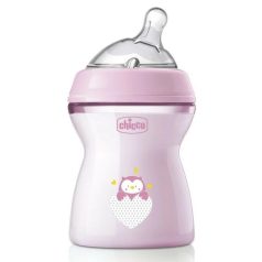   Chicco NaturalFeeling 250 ml cumisüveg közepes folyású 2 hó+ rózsaszín bagoly 

