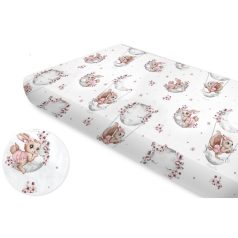   Baby Shop pamut,gumis lepedő 70*140 cm  - Holdas nyuszi rózsaszín