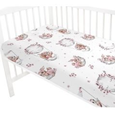   Baby Shop pamut,gumis lepedő 70*140 cm  - Holdas nyuszi rózsaszín