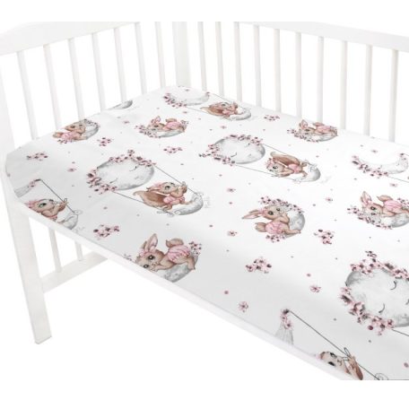 Baby Shop 60*120 cm pamut,gumis lepedő - Holdas nyuszi rózsaszín