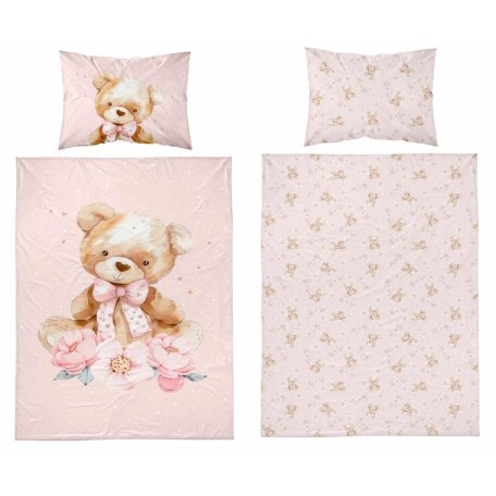 Pamut ágynemű huzat 90*120 cm - Maci púderrózsaszín 