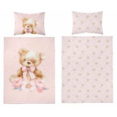 Pamut ágynemű huzat 100*135 cm - Maci púderrózsaszín 