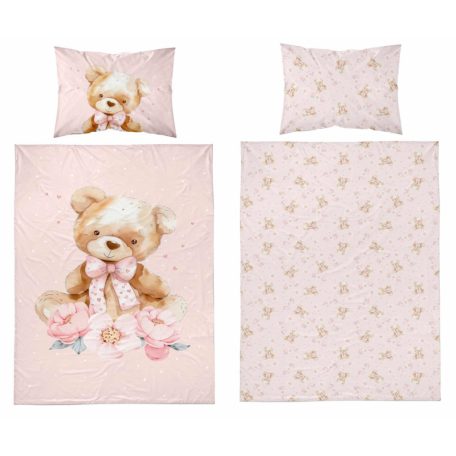 Pamut ágynemű huzat 100*135 cm - Maci púderrózsaszín 