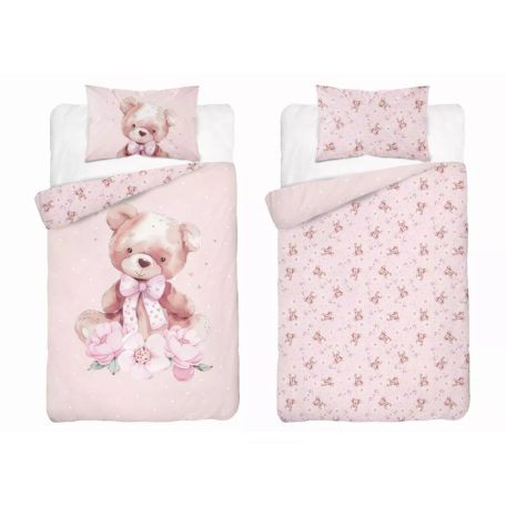 Pamut ágynemű huzat 100*135 cm - Maci rózsaszín 