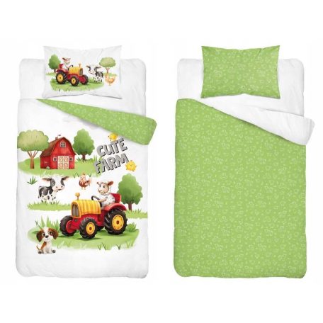 Pamut ágynemű huzat 90*120 cm - Cute Farm piros traktorral 