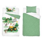 Pamut ágynemű huzat 90*120 cm - Cute Farm zöld traktorral 