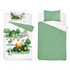Pamut ágynemű huzat 100*135 cm - Cute Farm zöld traktorral