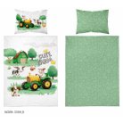 Pamut ágynemű huzat 100*135 cm - Cute Farm zöld traktorral