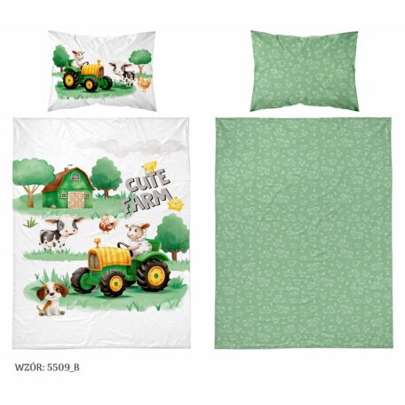Pamut ágynemű huzat 100*135 cm - Cute Farm zöld traktorral