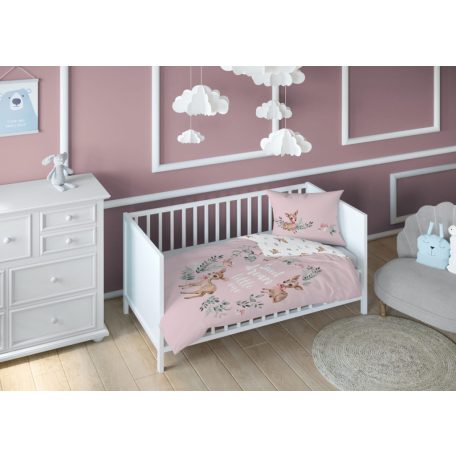 Pamut ágynemű huzat 90*120 cm - Kis őzikék rózsaszín 