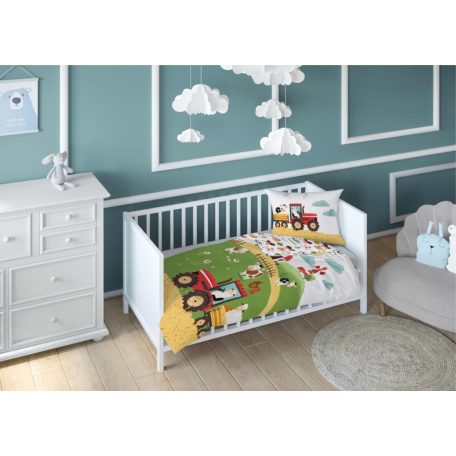 Pamut ágynemű huzat 90*120 cm - Napos farm piros traktorral