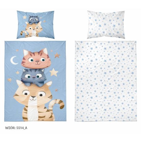 Pamut ágynemű huzat 90*120 cm - Cuki Cicák kék