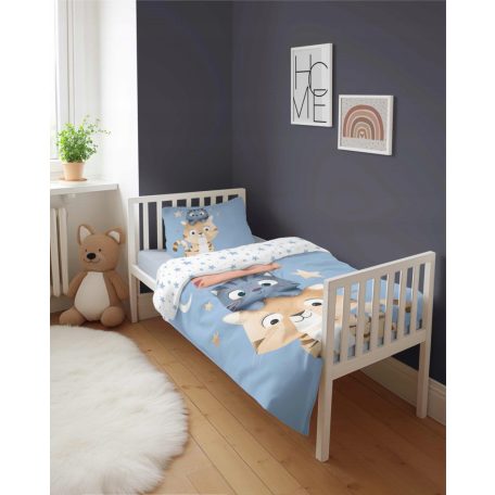 Pamut ágynemű huzat 90*120 cm - Cuki Cicák kék