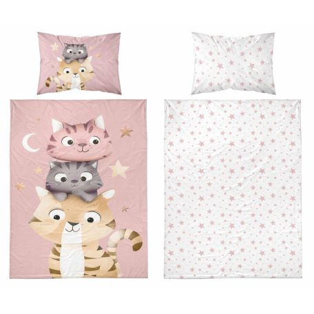 Pamut ágynemű huzat 90*120 cm - Cuki Cicák rózsaszín