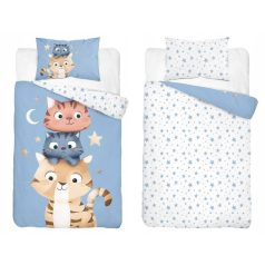 Pamut ágynemű huzat 100*135 cm - Cuki Cicák kék