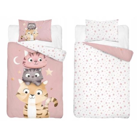 Pamut ágynemű huzat 100*135 cm - Cuki Cicák rózsaszín 