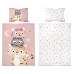 Pamut ágynemű huzat 100*135 cm - Cuki Cicák rózsaszín 