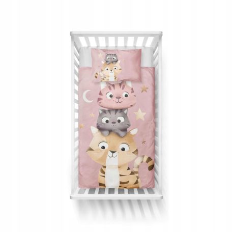 Pamut ágynemű huzat 100*135 cm - Cuki Cicák rózsaszín 