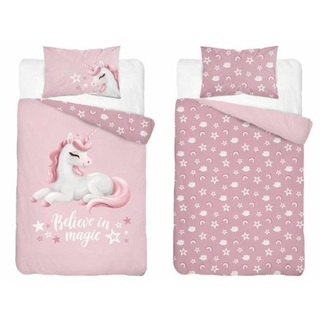 Pamut ágynemű huzat 90*120 cm - Believe in magic púderrózsaszín 