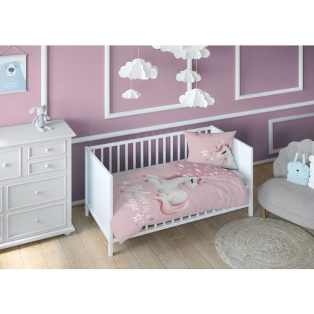 Pamut ágynemű huzat 90*120 cm - Believe in magic púderrózsaszín 