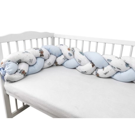 Baby Shop prémium fonott fejvédő kiságyba 250cm - Kék maci