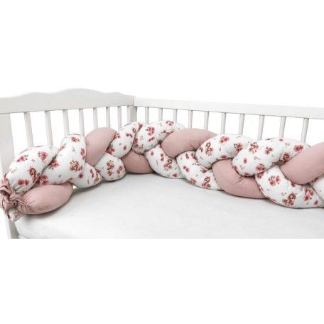 Baby Shop prémium fonott fejvédő kiságyba 250cm - Rózsaszín kacsa