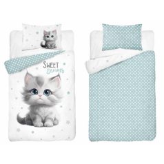 Pamut ágynemű huzat 90*120 cm - Cica kék