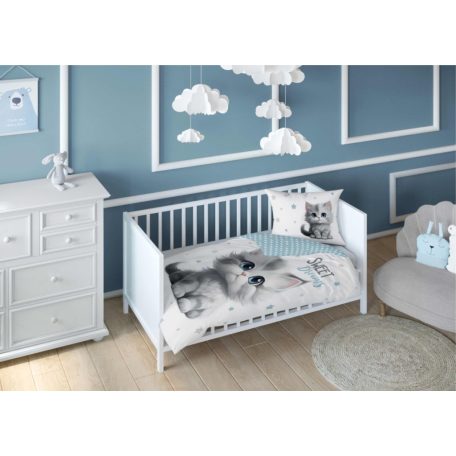 Pamut ágynemű huzat 90*120 cm - Cica kék