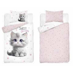 Pamut ágynemű huzat 90*120 cm - Cica rózsaszín